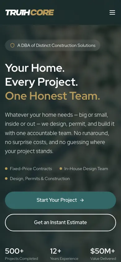 TruthCore · Distinct Construction Solutions — On mobile