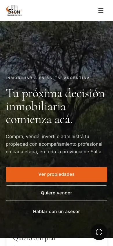 Sion Propiedades — On mobile